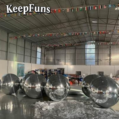 KeepFuns PVC inflatable Mirror balloons, customizable in size and Logo, made of waterproof and durable material, suitable for mall decorations, party decorations, theme events, and advertising promotions
