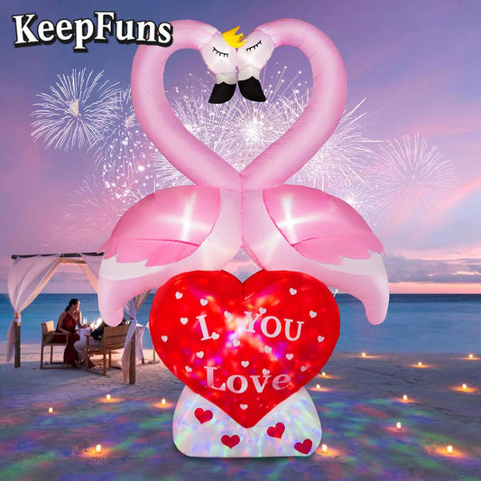 KeepFuns Valentine's Day Flamingo Heart Inflatable Decoration - Outdoor Beach Romantic Holiday Inflatable Model