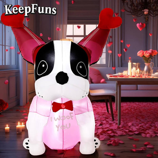 KeepFuns Valentine's Day French Bulldog Inflatable Decoration - Inflatable Model for Romantic Holiday Indoor Atmosphere