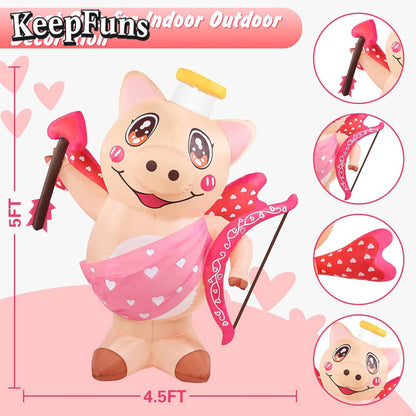 KeepFuns Valentine's Day Angel Pig Inflatable Decoration - Outdoor Garden Romantic Festival Inflatable Model