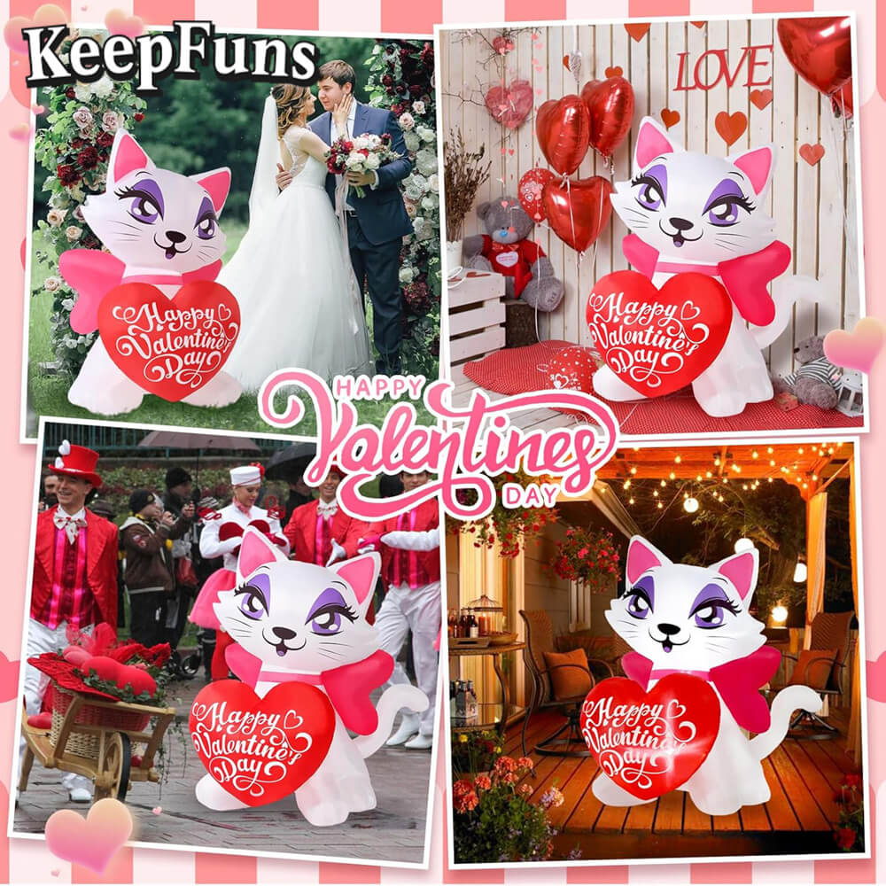 KeepFuns Valentine's Day Cat Heart Inflatable Decoration - Outdoor and Indoor Romantic Holiday Inflatable Model