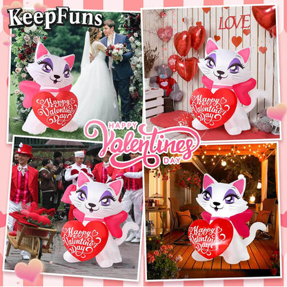 KeepFuns Valentine's Day Cat Heart Inflatable Decoration - Outdoor and Indoor Romantic Holiday Inflatable Model