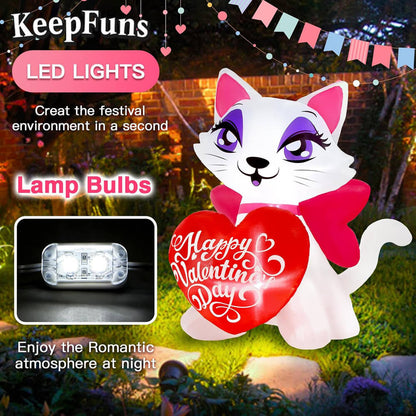 KeepFuns Valentine's Day Cat Heart Inflatable Decoration - Outdoor and Indoor Romantic Holiday Inflatable Model