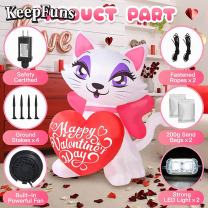 KeepFuns Valentine's Day Cat Heart Inflatable Decoration - Outdoor and Indoor Romantic Holiday Inflatable Model