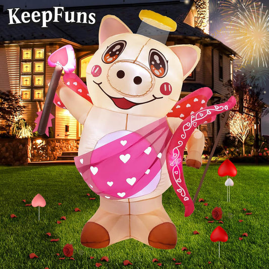 KeepFuns Valentine's Day Angel Pig Inflatable Decoration - Outdoor Garden Romantic Festival Inflatable Model