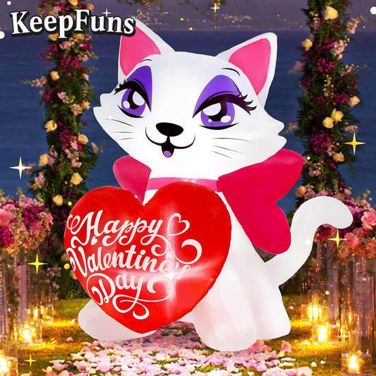 KeepFuns Valentine's Day Cat Heart Inflatable Decoration - Outdoor and Indoor Romantic Holiday Inflatable Model