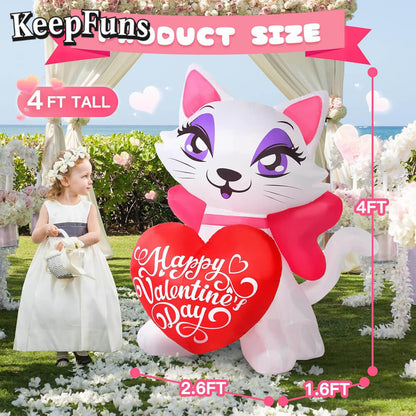 KeepFuns Valentine's Day Cat Heart Inflatable Decoration - Outdoor and Indoor Romantic Holiday Inflatable Model