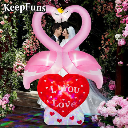 KeepFuns Valentine's Day Flamingo Heart Inflatable Decoration - Outdoor Beach Romantic Holiday Inflatable Model