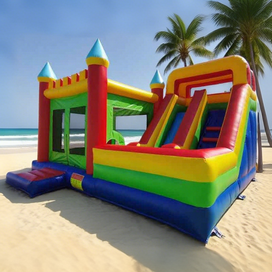 KeepFuns Rainbow inflatable castle, children's slide trampoline park, outdoor parent-child interactive amusement facilities, beach and garden dual-purpose inflatable toys