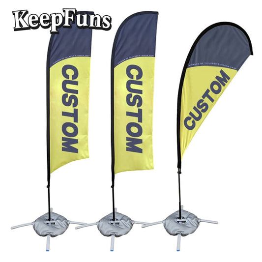 KeepFuns Feather Flags can be customized in size, color, and printed content. They are easy to set up, lightweight, and made of sturdy materials, suitable for advertising, commercial promotion, sports events, etc.