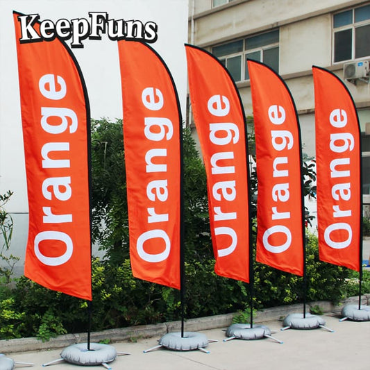 KeepFuns Feather Flags can be customized in size, color, and printed content. They are easy to set up, lightweight, and made of sturdy materials, suitable for advertising, commercial promotion, sports events, etc.