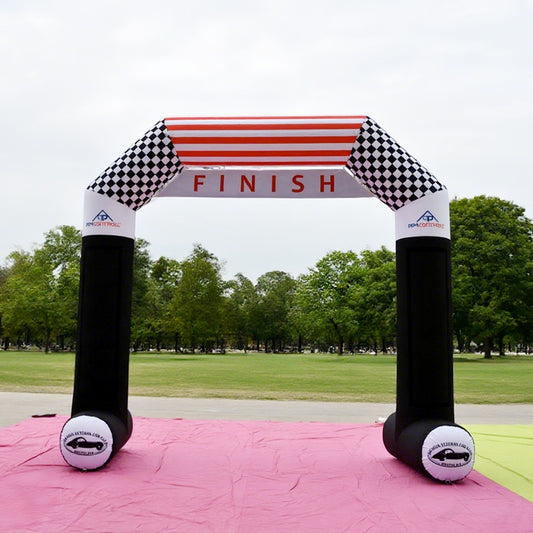 KeepFuns Black and white checkered angled inflatable arches, outdoor event finish arches, running and cycling competition arches, custom event logo arches