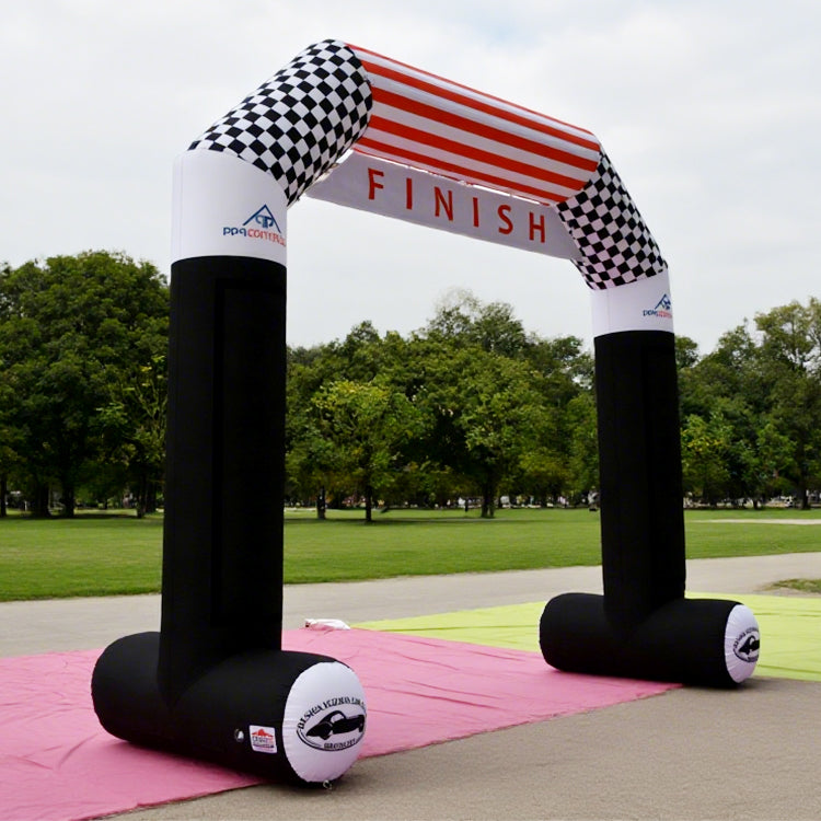 KeepFuns Black and white checkered angled inflatable arches, outdoor event finish arches, running and cycling competition arches, custom event logo arches
