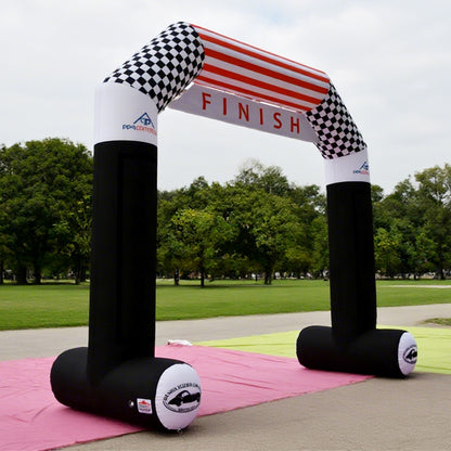 KeepFuns Black and white checkered angled inflatable arches, outdoor event finish arches, running and cycling competition arches, custom event logo arches