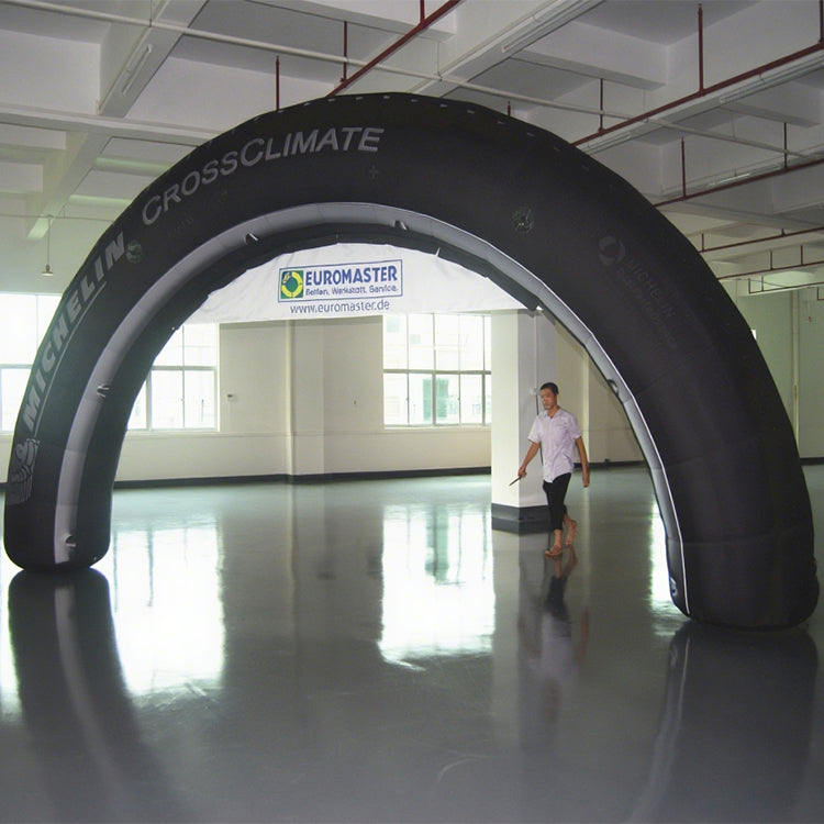 KeepFuns Black tire shape inflatable semicircular arch, car brand customized arch, indoor and outdoor event promotion arch, corporate LOGO advertising arch