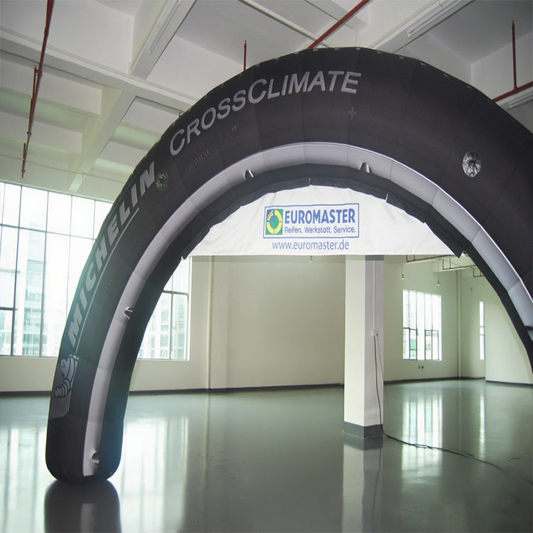 KeepFuns Black tire shape inflatable semicircular arch, car brand customized arch, indoor and outdoor event promotion arch, corporate LOGO advertising arch