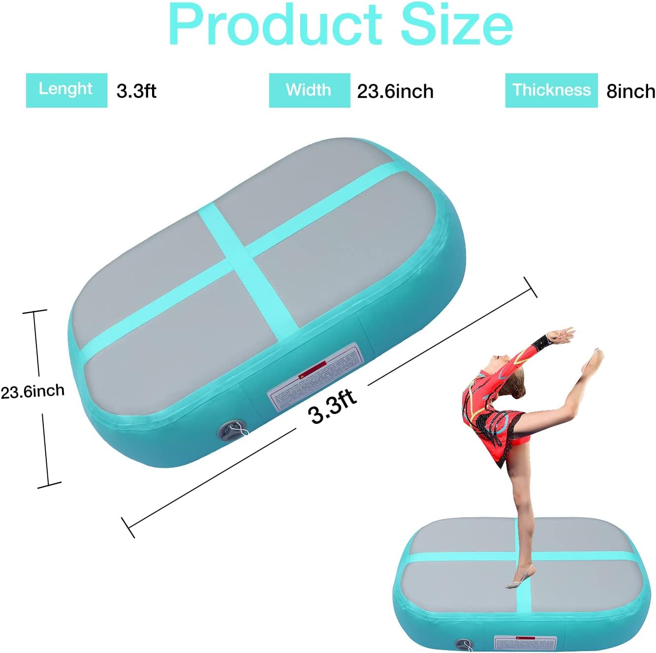 KeepFuns Blue and gray color portable inflatable gymnastics mat for adults, yoga and children's fitness training mat