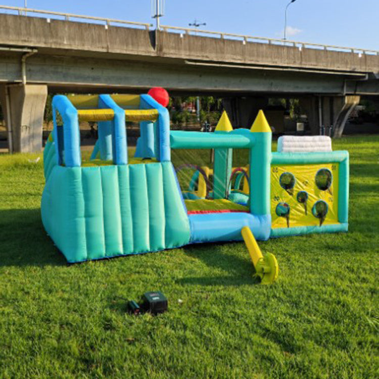 KeepFuns Blue and green contrast inflatable playground Children's slide castle sports park Outdoor parent-child interactive amusement facilities Inflatable playground with basketball and football sports