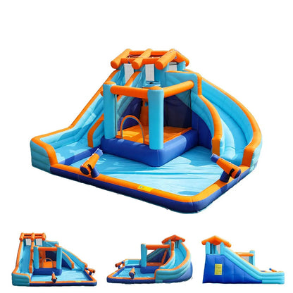 KeepFuns Blue and orange contrast inflatable amusement park, children's outdoor slide water park, family parent-child interactive amusement facilities, courtyard inflatable water castle