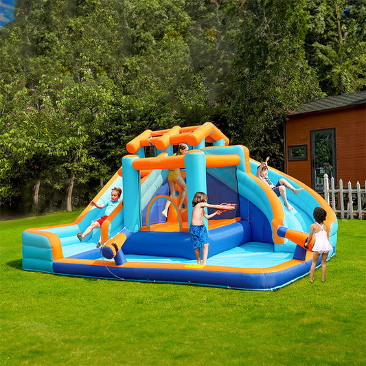KeepFuns Blue and orange contrast inflatable amusement park, children's outdoor slide water park, family parent-child interactive amusement facilities, courtyard inflatable water castle