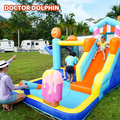 KeepFuns Blue and orange contrast inflatable playground, children's slide castle swimming pool, outdoor parent-child interactive water fortress, theme amusement facilities with shop