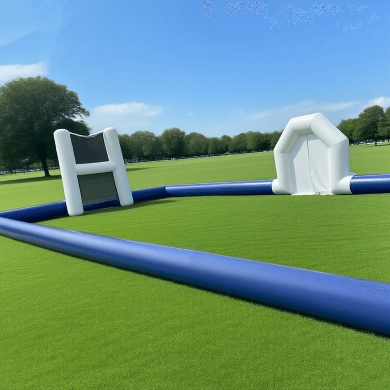 KeepFuns Blue and white inflatable football field Outdoor children's water football park Parent-child interactive water sports facilities