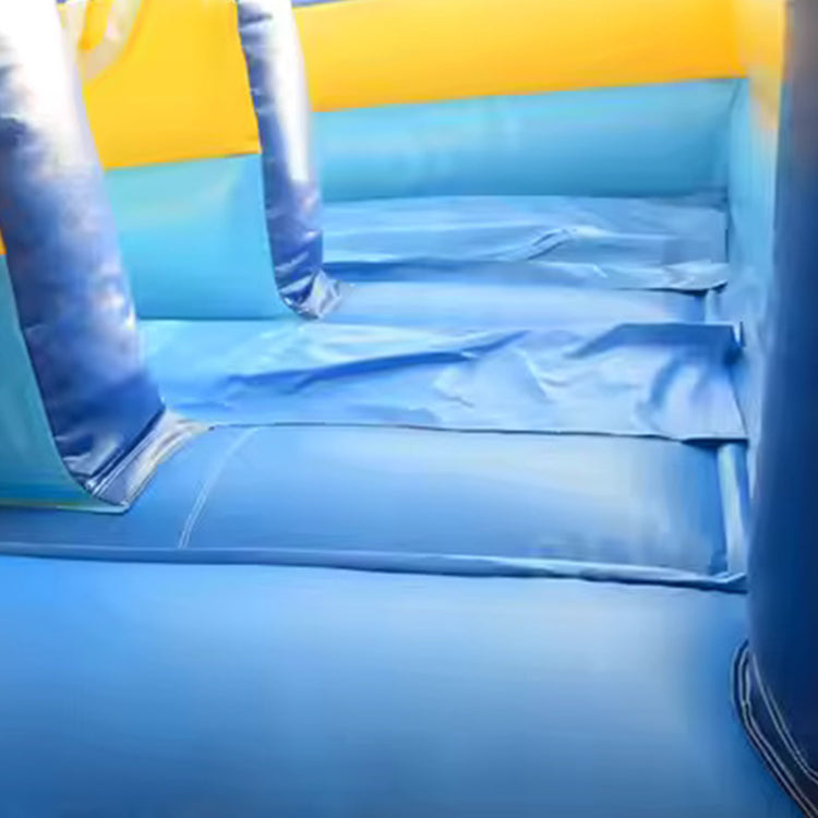KeepFuns Blue and yellow contrast inflatable castle, children's slide trampoline park, outdoor parent-child interactive amusement facilities, castle theme inflatable amusement equipment