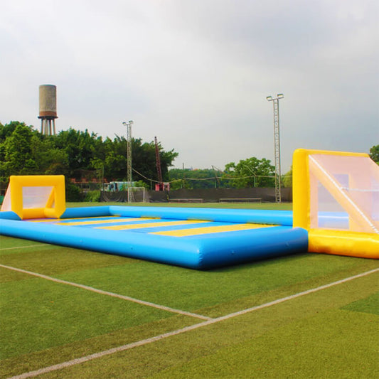 KeepFuns Blue and yellow contrast inflatable football field, children's outdoor football park, parent-child interactive sports and competition facilities