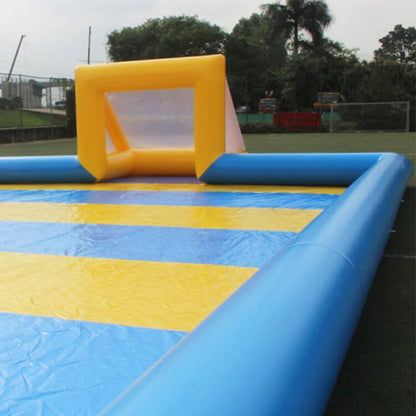 KeepFuns Blue and yellow contrast inflatable football field, children's outdoor football park, parent-child interactive sports and competition facilities