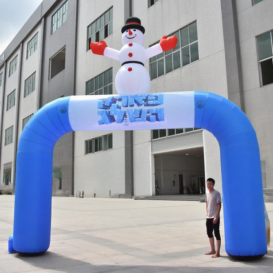 KeepFuns Blue snowman themed special shaped advertising arch Winter event inflatable arch Ice and snow festival decorative arch Custom cartoon festival arch