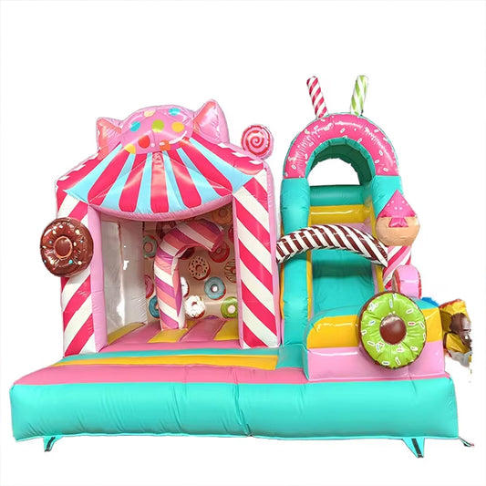 KeepFuns Candy theme inflatable castle Children's slide trampoline park Outdoor parent-child interactive amusement facilities Donut-shaped inflatable toys