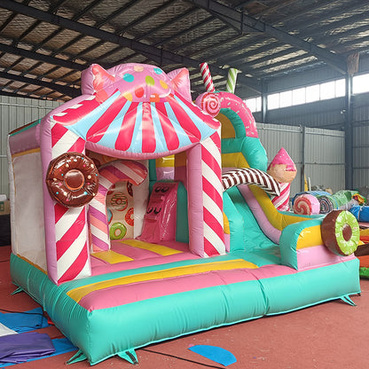 KeepFuns Candy theme inflatable castle Children's slide trampoline park Outdoor parent-child interactive amusement facilities Donut-shaped inflatable toys