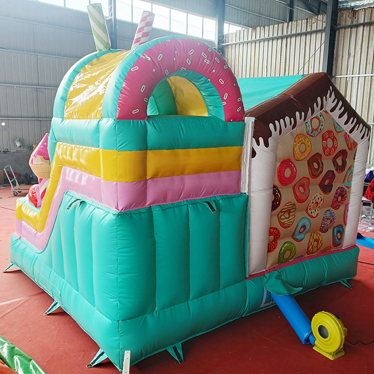 KeepFuns Candy theme inflatable castle Children's slide trampoline park Outdoor parent-child interactive amusement facilities Donut-shaped inflatable toys