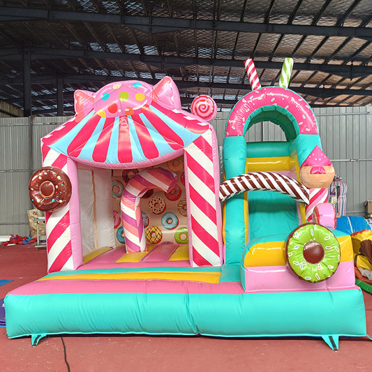 KeepFuns Candy theme inflatable castle Children's slide trampoline park Outdoor parent-child interactive amusement facilities Donut-shaped inflatable toys