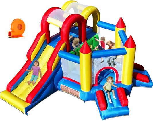KeepFuns Children's inflatable castle, outdoor slide and trampoline park, family courtyard parent-child interactive amusement facilities, wear-resistant and tear-resistant inflatable toys