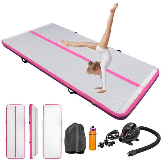 KeepFuns Children's inflatable gymnastics mat pink and white contrast professional training mat portable folding inflatable yoga mat fitness mat