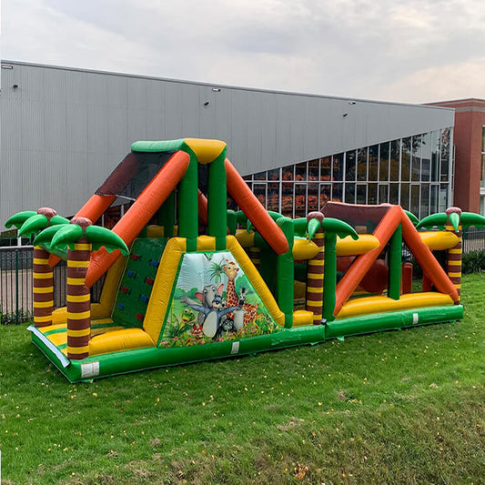 KeepFuns Children's inflatable land obstacle course equipment Green, orange and yellow color matching cartoon theme outdoor competition props
