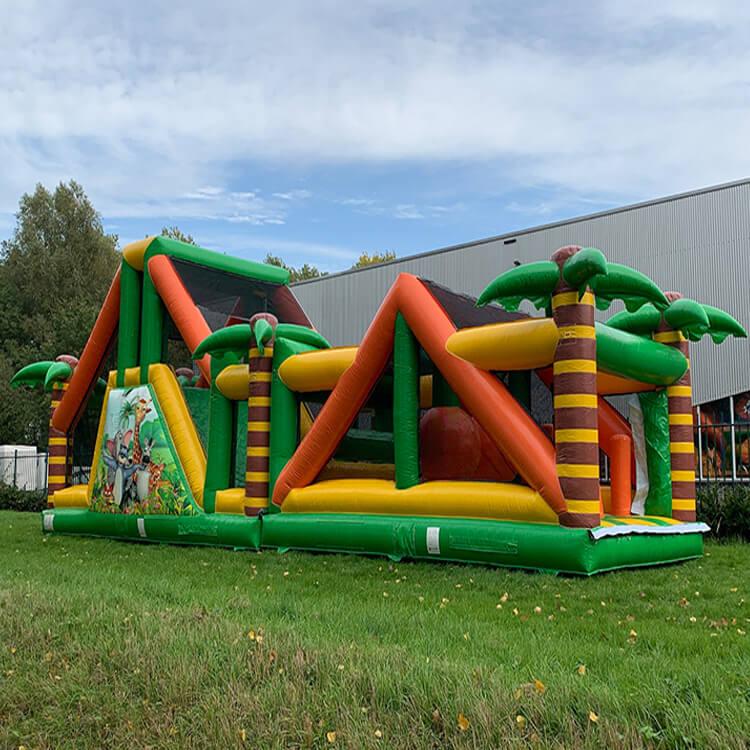 KeepFuns Children's inflatable land obstacle course equipment Green, orange and yellow color matching cartoon theme outdoor competition props
