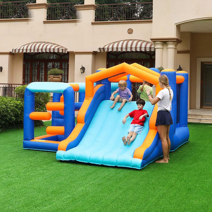 KeepFuns Children's inflatable obstacle course, outdoor slide and climbing park, parent-child interactive amusement facilities, blue and orange contrast inflatable toys