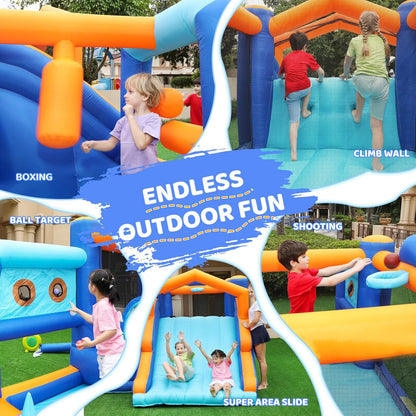 KeepFuns Children's inflatable obstacle course, outdoor slide and climbing park, parent-child interactive amusement facilities, blue and orange contrast inflatable toys