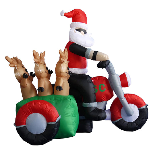 Inflatable Santa Claus Riding a Motorcycle, Raising His Hand to Say Hello to You, LED Lights, Indoor and Outdoor Yard Lawn Decorations - Chopper Paint Set Ornaments Waterproof