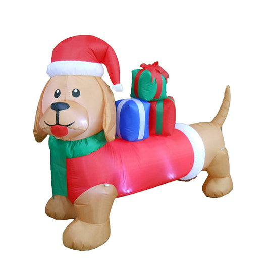 Christmas Inflatable Dog Outdoor Decorations Blow Up Yard Dachshund Carrying Presents with Built-in LEDs for Indoor Party Garden Lawn Decor (Red)