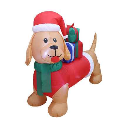 Christmas Inflatable Dog Outdoor Decorations Blow Up Yard Dachshund Carrying Presents with Built-in LEDs for Indoor Party Garden Lawn Decor (Red)