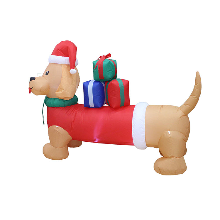 Christmas Inflatable Dog Outdoor Decorations Blow Up Yard Dachshund Carrying Presents with Built-in LEDs for Indoor Party Garden Lawn Decor (Red)