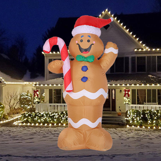 1.5m Gingerbread Man Christmas Inflatable Outdoor Decoration With Candy Cane Built-In LED Lights Inflatable Gingerbread Man Blow Up Yard Decorations For Xmas Party Holiday Indoor Lawn Garden