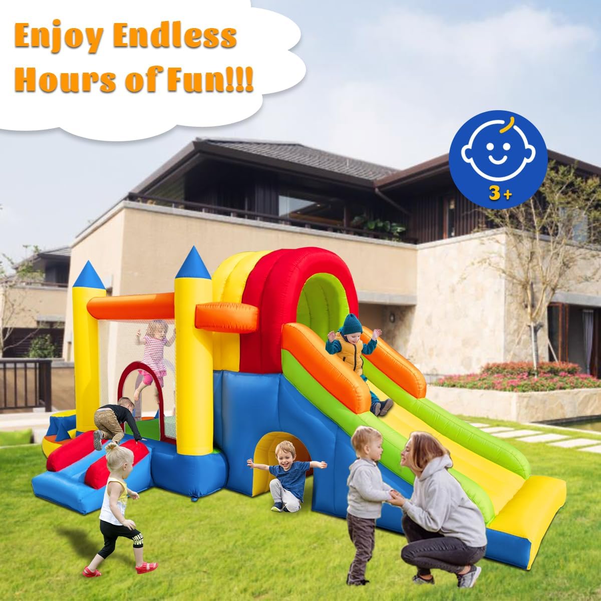 KeepFuns Colorful inflatable castle children's slide trampoline park outdoor parent-child interactive amusement facilities 3 years old + family courtyard inflatable toys