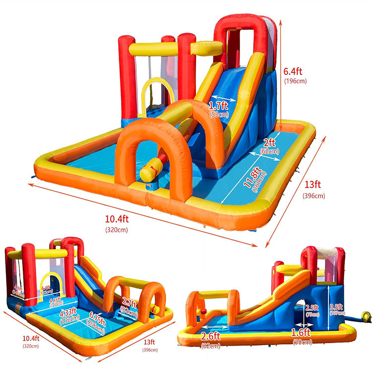 KeepFuns Red and yellow inflatable water amusement park, children's slide castle combination, outdoor parent-child water play facilities