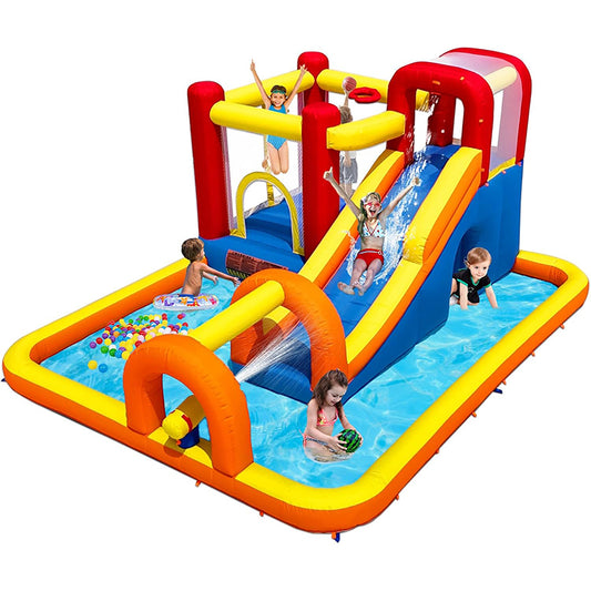 KeepFuns Red and yellow inflatable water amusement park, children's slide castle combination, outdoor parent-child water play facilities
