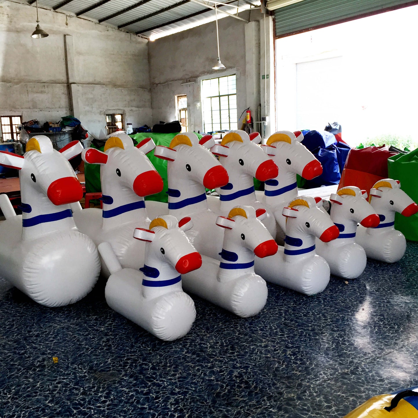 KeepFuns Cute inflatable jumping horse parent-child interactive Sports Games toys white, red and blue color matching children's outdoor amusement equipment