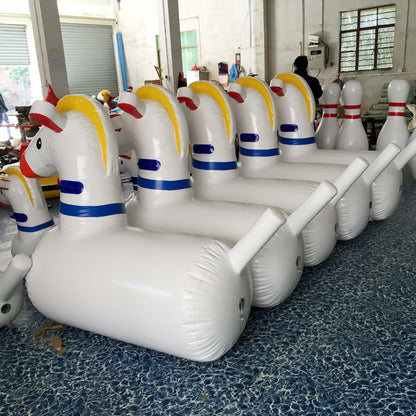 KeepFuns Cute inflatable jumping horse parent-child interactive Sports Games toys white, red and blue color matching children's outdoor amusement equipment